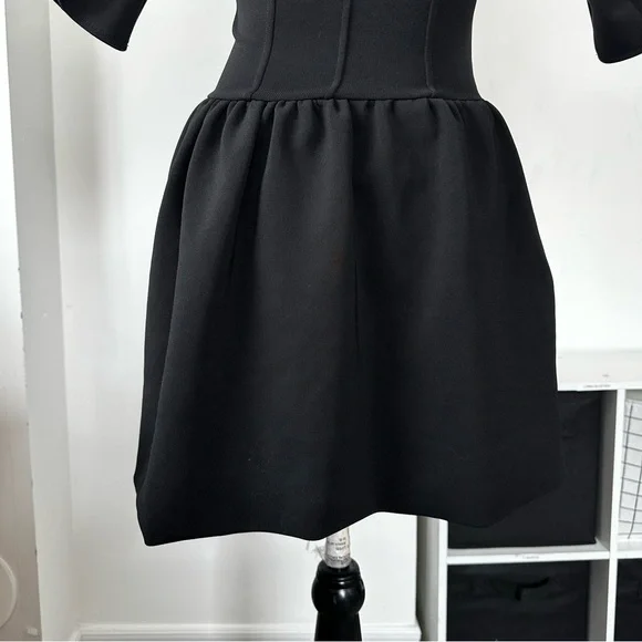 Zara Black Corset Fit & Flare Dress Puff Sleeve Size M - Picture 7 of 9